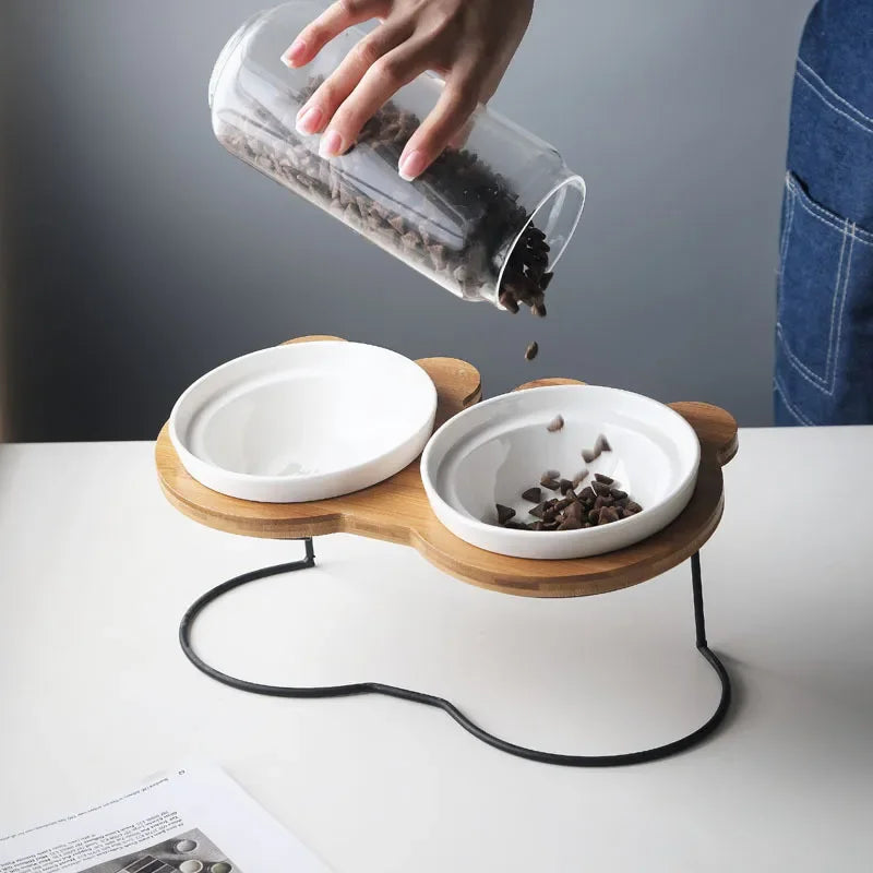 Raised Bamboo Cat Bowl