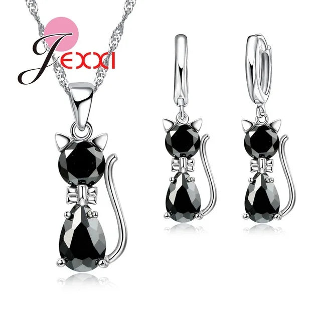 Duo Zircon Cat Pendant