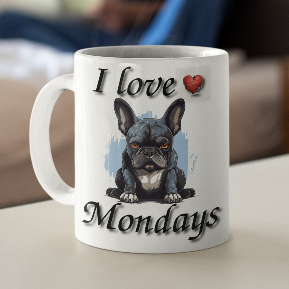 I Love Mondays French Bulldog Mug