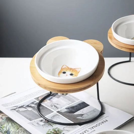 Raised Bamboo Cat Bowl